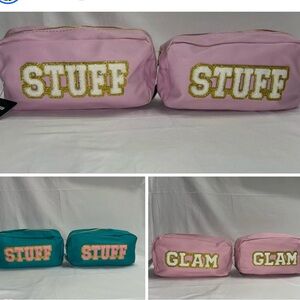 Lot of 6 cosmetic makeup bags featuring chenille and glitter 4 STUFF / 2 GLAM